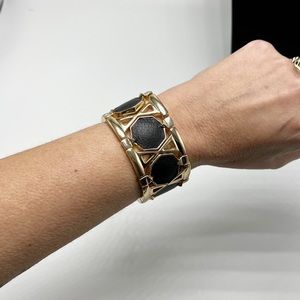 INC Gold & Black Hexagon Stretch Bangle Bracelet